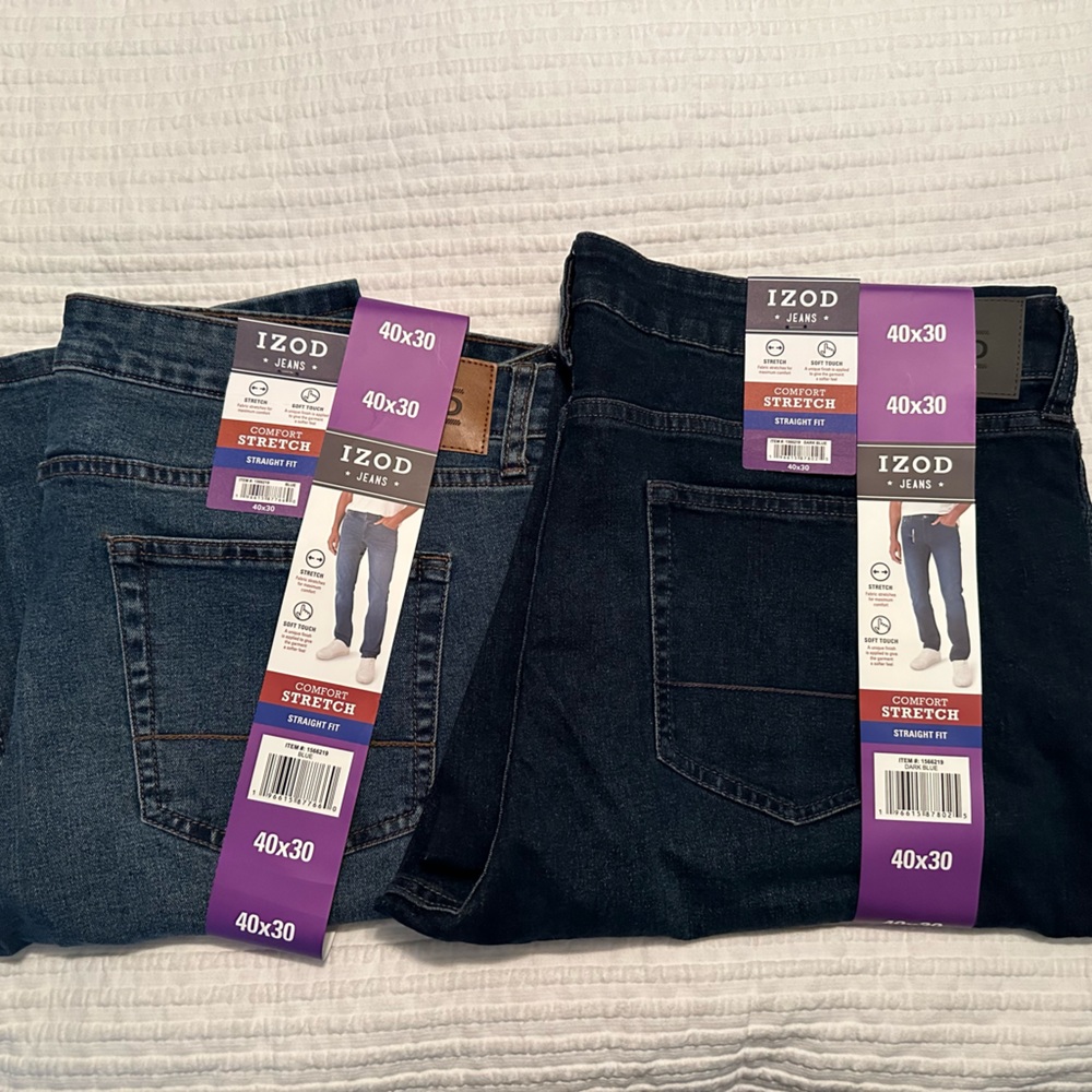Izod Men’s Jeans. 40x30. Two pair. New.